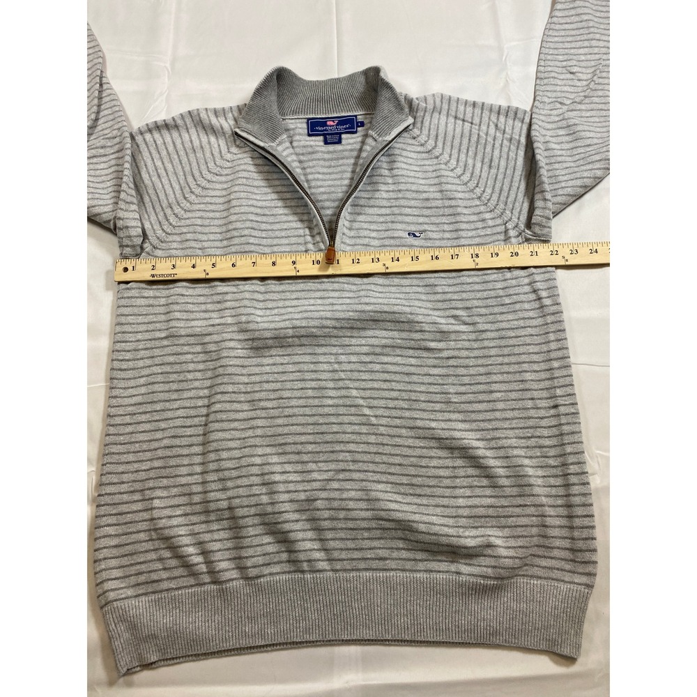 Vineyard Vines Striped‎ Quarter Zip Sweater Mens Large Gray Cotton Pullover - Picture 7 of 8